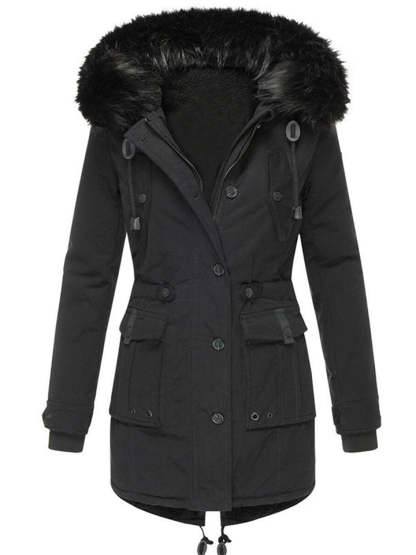 Women's Winter Warm Fleeced Parka Coat with Faux Fur Hood