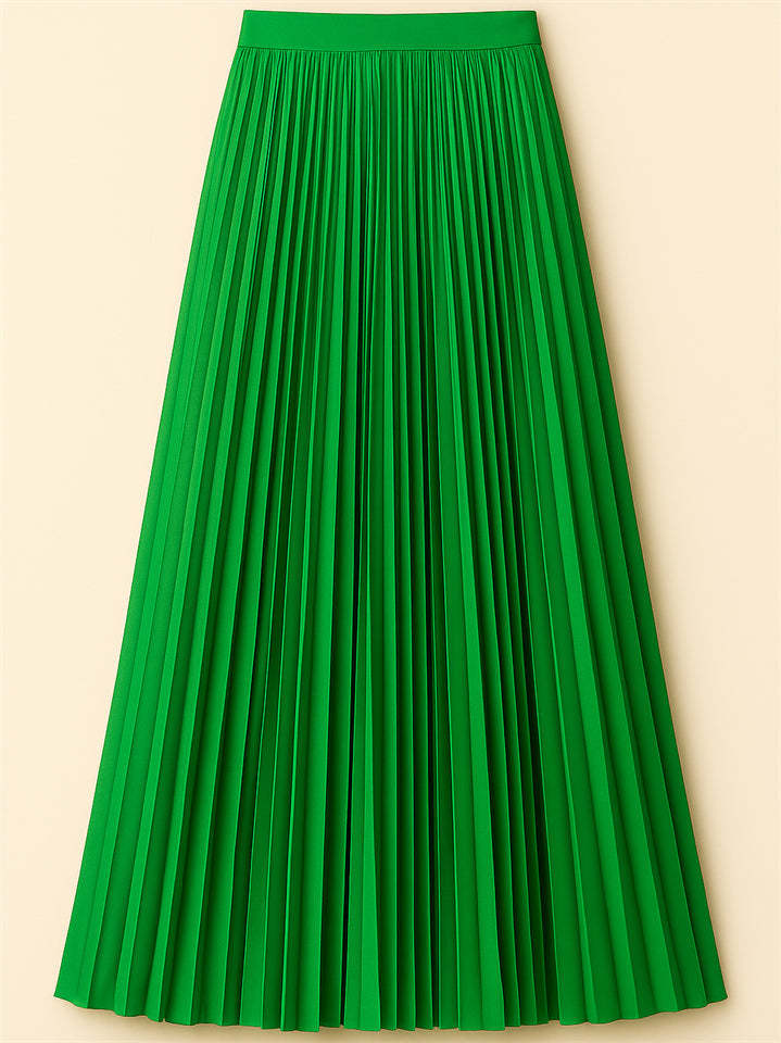 Women's Solid Color Mid-waist Pleated Big Hem A-Line Skirts
