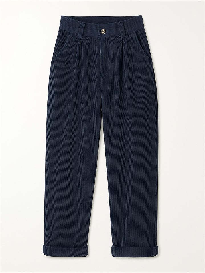 Women's Simple Solid Color High Waist Corduroy Pants