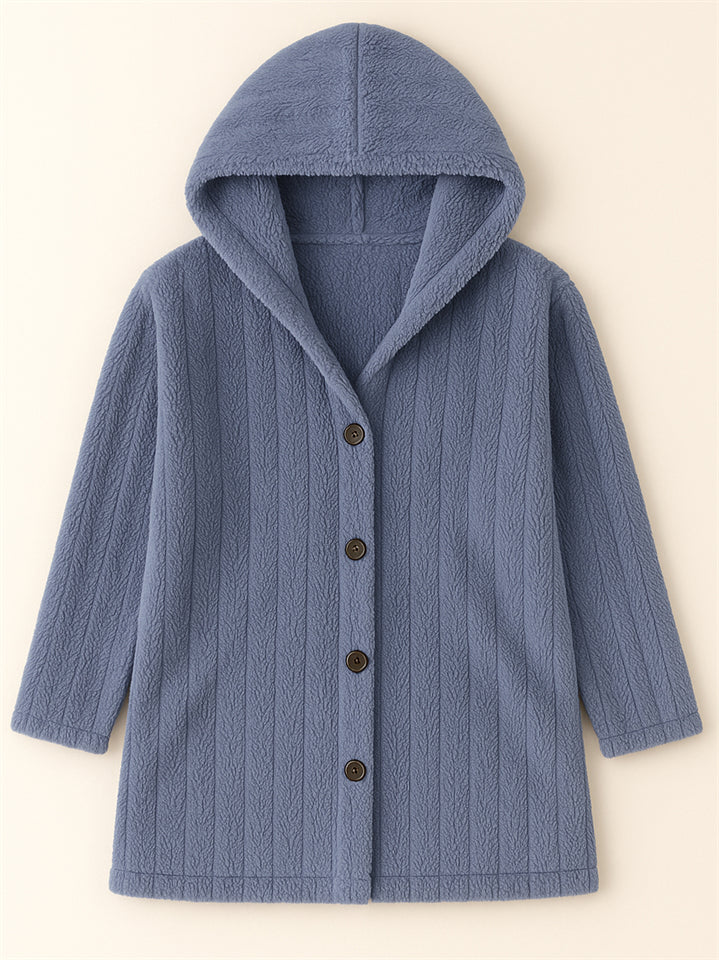 Casual Winter Solid Color Pit Stripe Hooded Fleece Coats