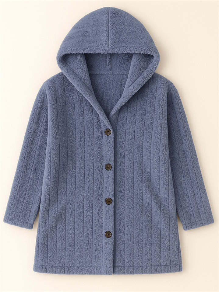 Casual Winter Solid Color Pit Stripe Hooded Fleece Coats