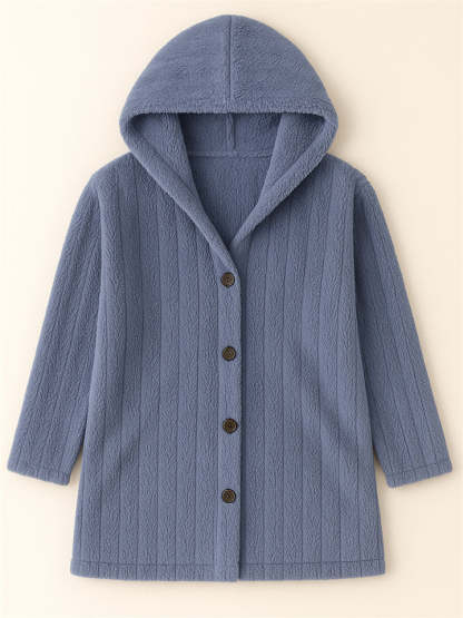 Casual Winter Solid Color Pit Stripe Hooded Fleece Coats