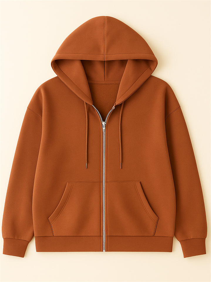 Ladies Trendy Solid Color Zip Up Long Sleeve Hoodies