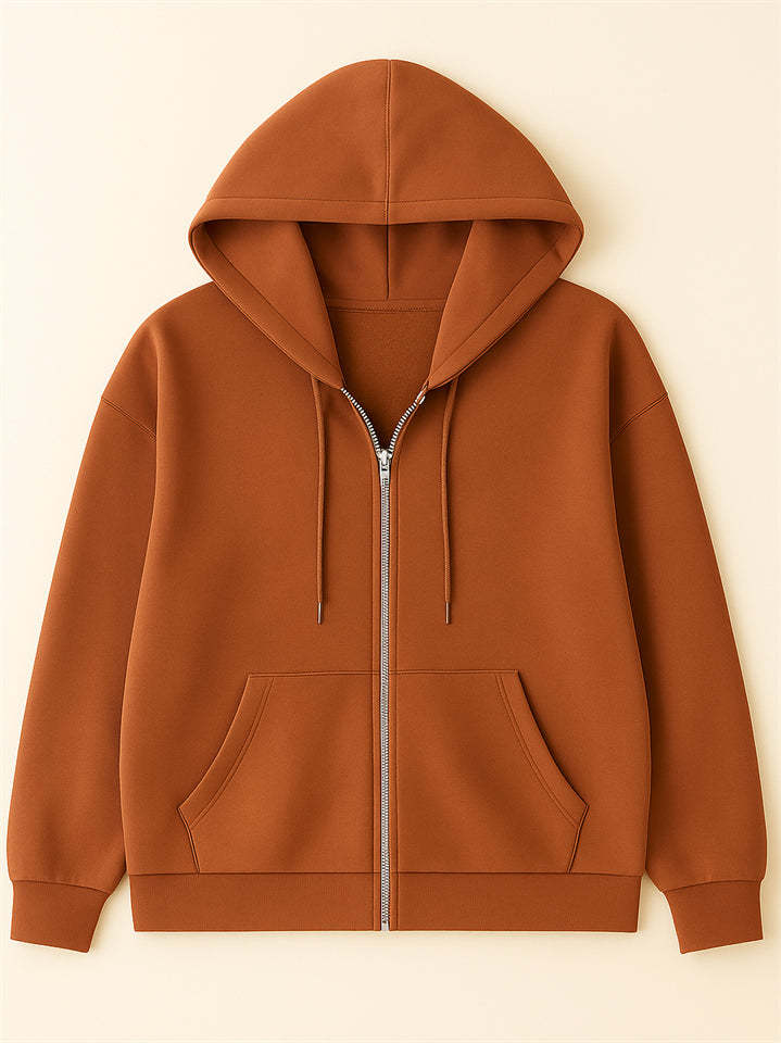 Ladies Trendy Solid Color Zip Up Long Sleeve Hoodies