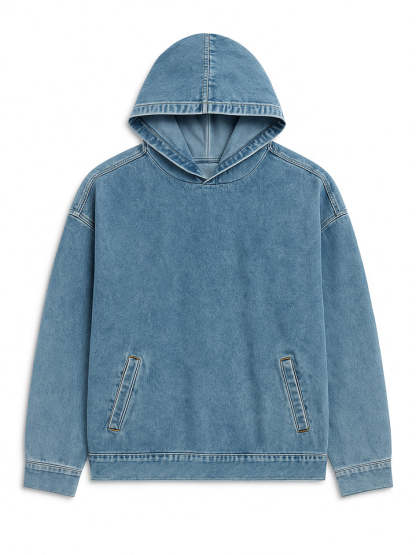 Women's Casual Solid Color Front Pockets Denim Hoodie