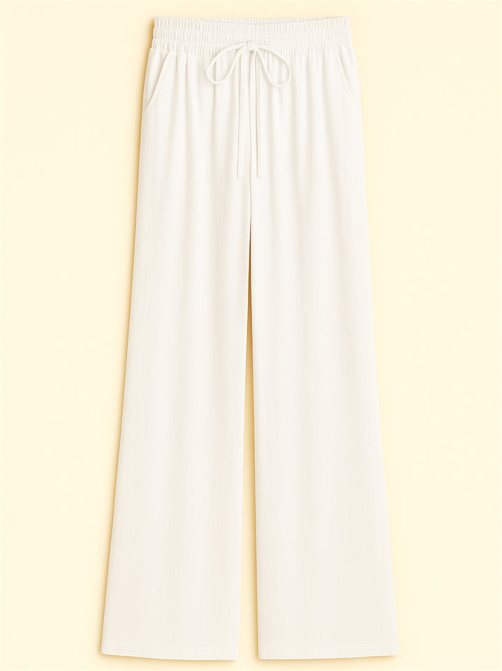 Women's High Waist Solid Color Drawstring Wide Leg Flared Pants