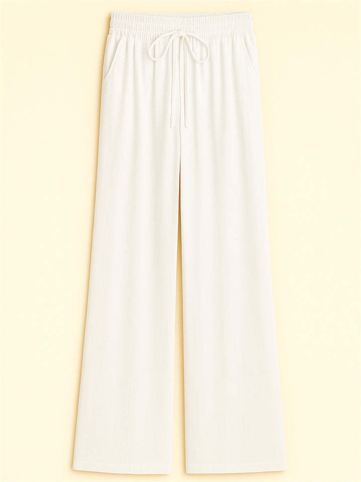 Women's High Waist Solid Color Drawstring Wide Leg Flared Pants