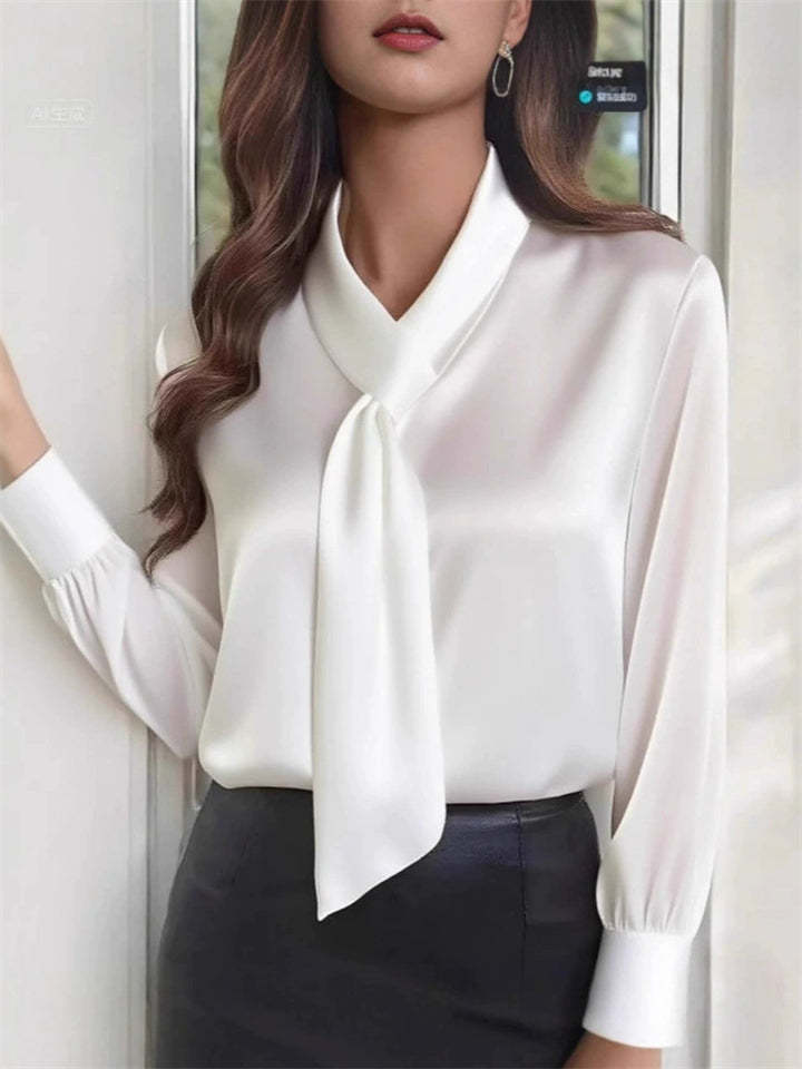 Ladies' Elegant Satin Solid Color Lace Up Long Sleeve Blouses