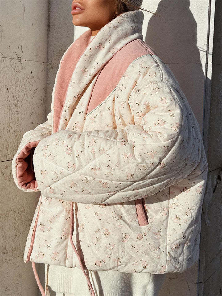 Winter Warm Lace Up Printed Reversible Garment Coat for Women