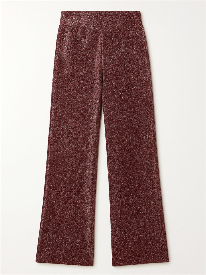 High Waist Bling Solid Color Wide Leg Pants for Women