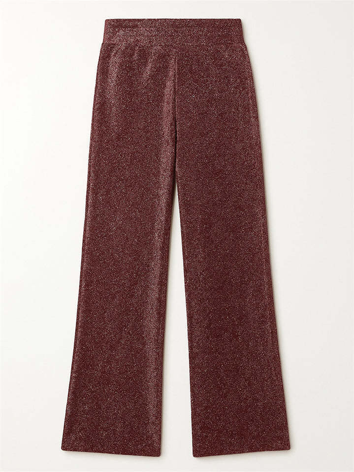 High Waist Bling Solid Color Wide Leg Pants for Women