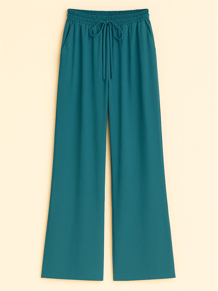 Women's High Waist Solid Color Drawstring Wide Leg Flared Pants