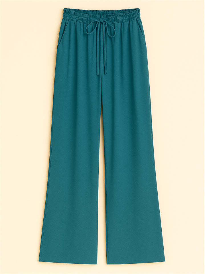 Women's High Waist Solid Color Drawstring Wide Leg Flared Pants