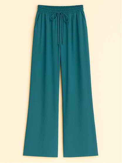 Women's High Waist Solid Color Drawstring Wide Leg Flared Pants