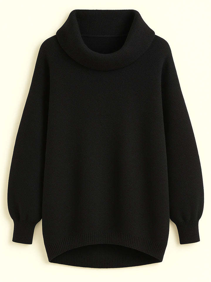 Casual Solid Color Turtleneck Kangaroo Pocket Lantern Sleeve Sweaters for Women