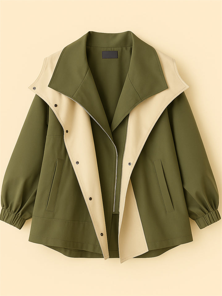 Female's Korean Style Casual Contrast Color Cargo Trench Coats