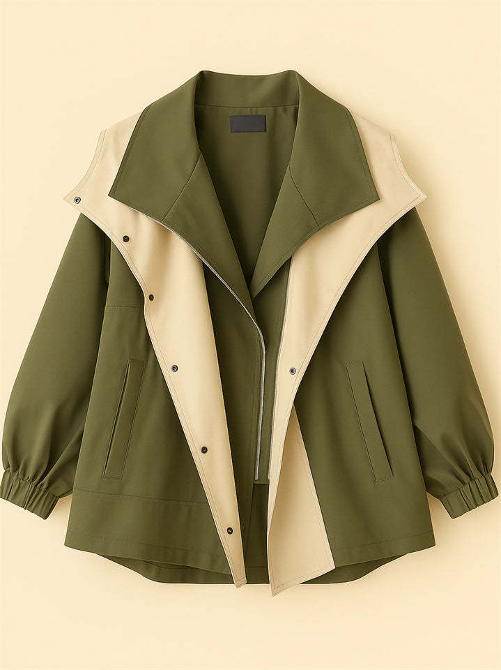 Female's Korean Style Casual Contrast Color Cargo Trench Coats