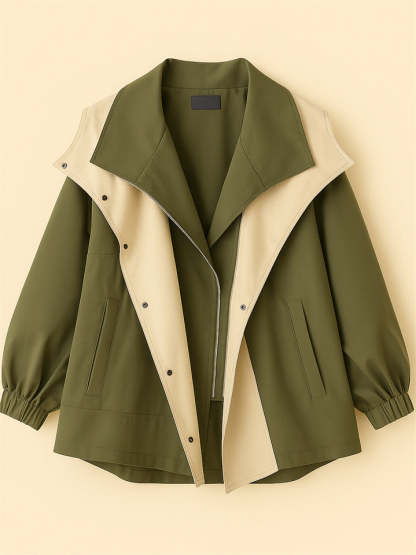 Female's Korean Style Casual Contrast Color Cargo Trench Coats