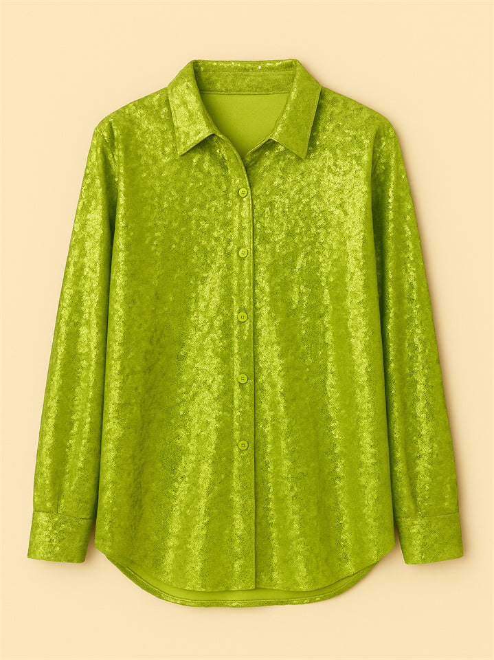 Women's American Style Solid Color Bling Sequin Long Sleeve Blouses