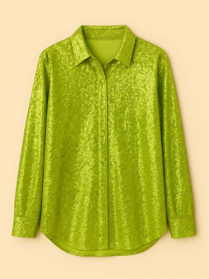 Women's American Style Solid Color Bling Sequin Long Sleeve Blouses