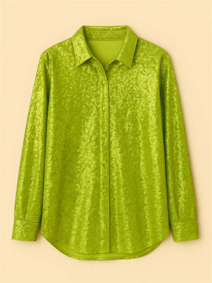 Women's American Style Solid Color Bling Sequin Long Sleeve Blouses