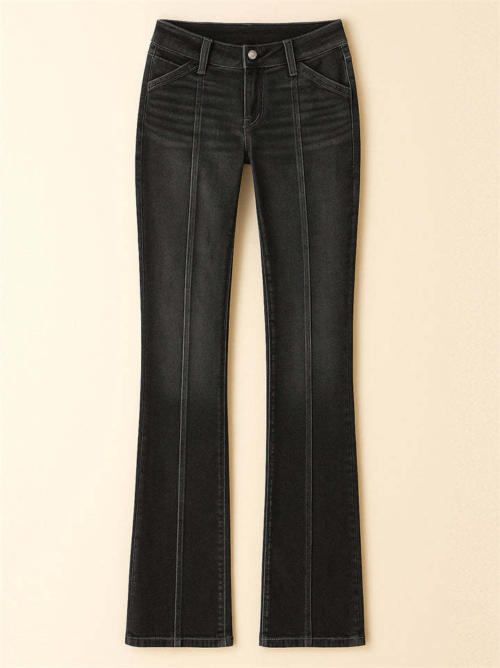 Women's Solid Color Slim Fit Low Waist Flared Denim Jeans