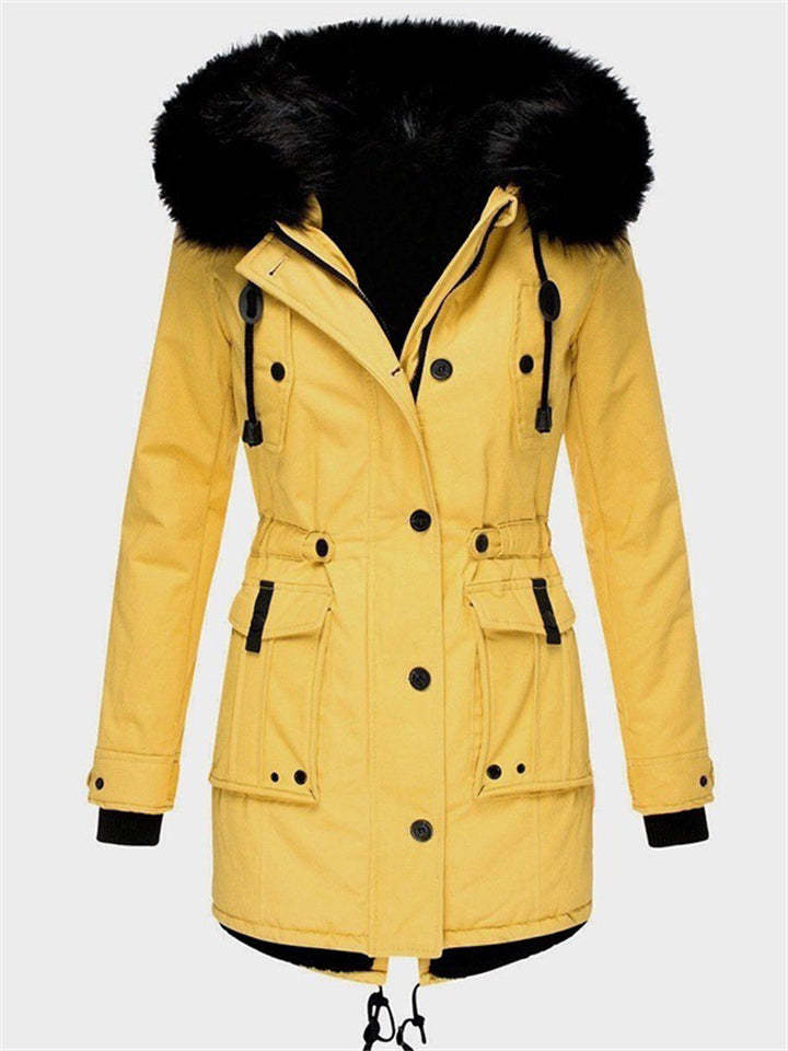 Women's Winter Warm Fleeced Parka Coat with Faux Fur Hood
