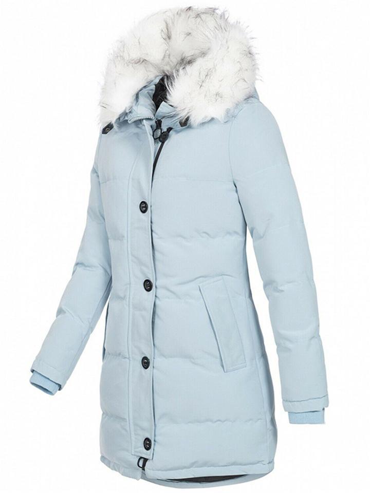 Women's Winter Solid Color Mid-Length Zip up Hooded Coat