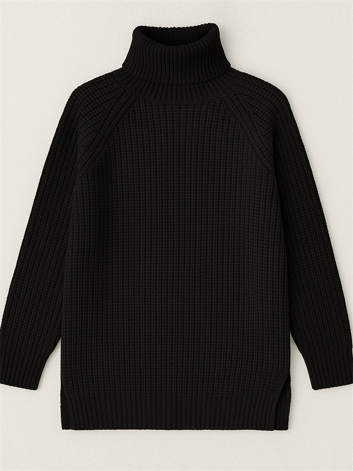 Women's Solid Color Turtleneck Split Hem Long Sleeve Knitted Sweaters