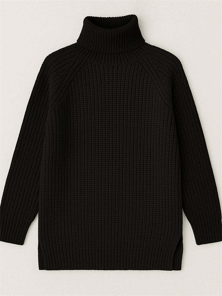Women's Solid Color Turtleneck Split Hem Long Sleeve Knitted Sweaters