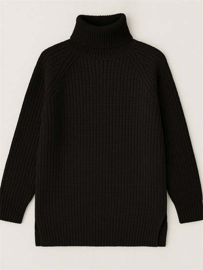 Women's Solid Color Turtleneck Split Hem Long Sleeve Knitted Sweaters