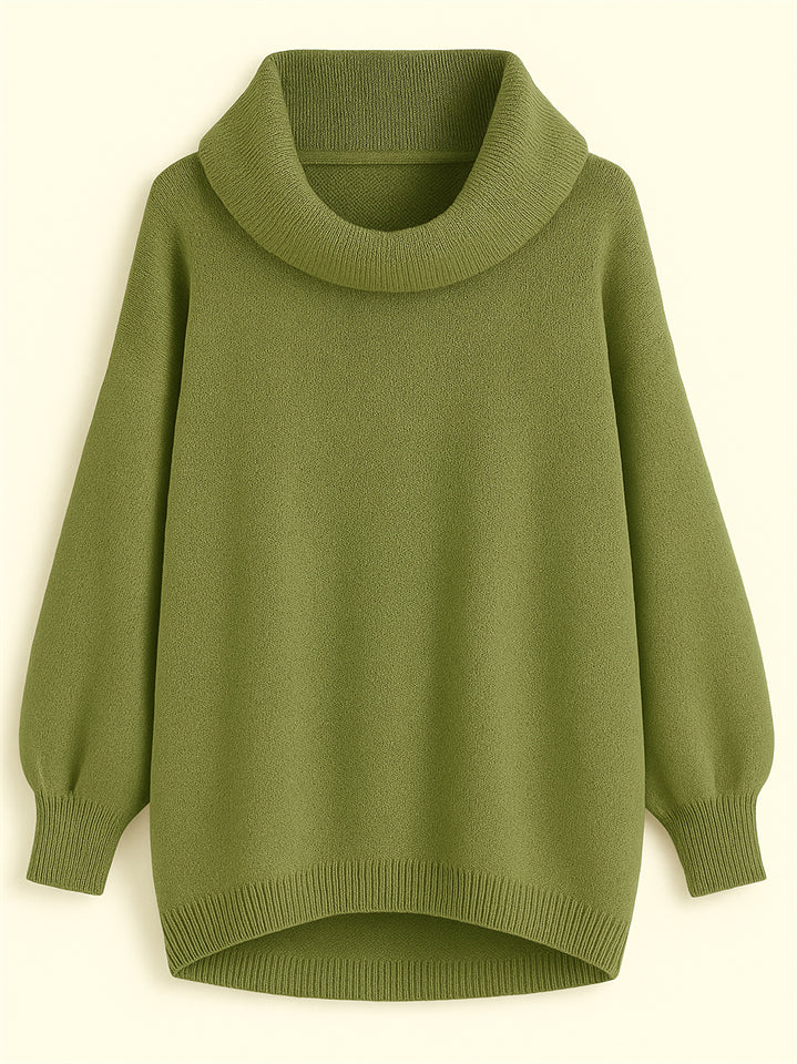 Casual Solid Color Turtleneck Kangaroo Pocket Lantern Sleeve Sweaters for Women
