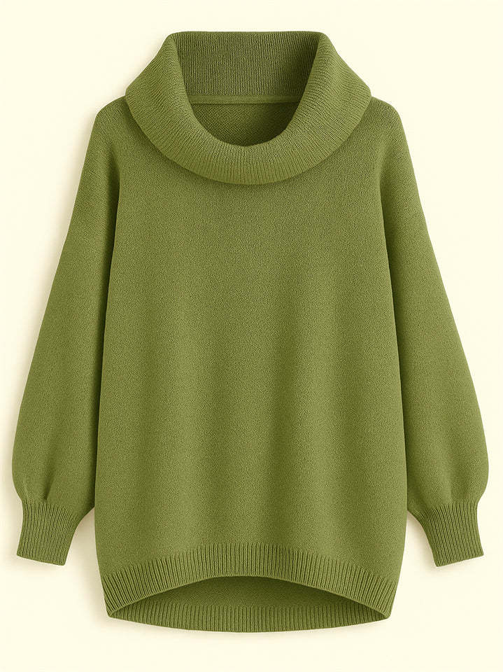 Casual Solid Color Turtleneck Kangaroo Pocket Lantern Sleeve Sweaters for Women