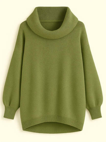 Casual Solid Color Turtleneck Kangaroo Pocket Lantern Sleeve Sweaters for Women