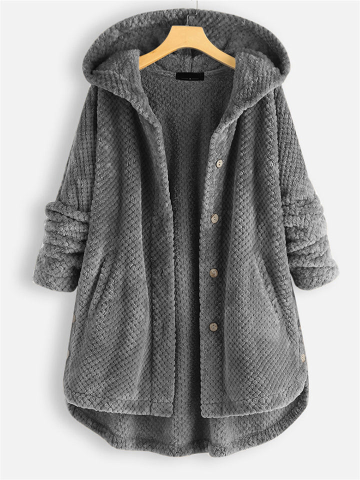 Women's Autumn Fleeced Solid Color Loose Hooded Coats