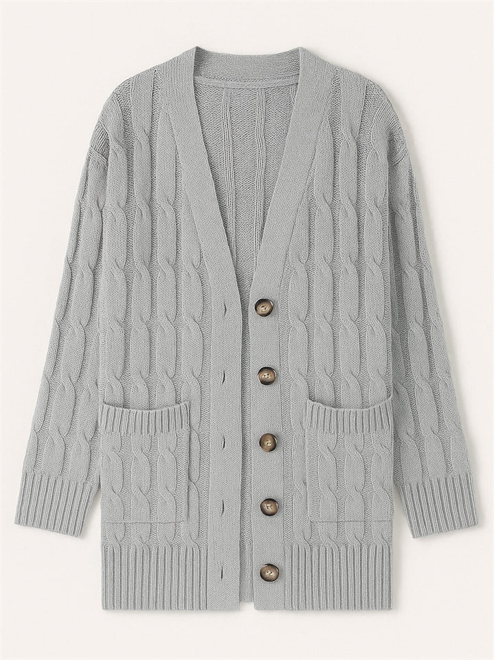 Women's Solid Color Ribbed Knit Button Up Cardigan Sweater with Pockets