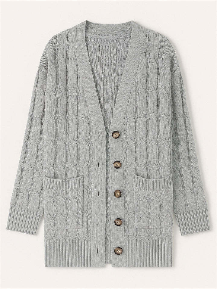 Women's Solid Color Ribbed Knit Button Up Cardigan Sweater with Pockets