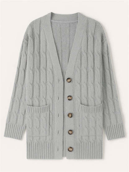 Women's Solid Color Ribbed Knit Button Up Cardigan Sweater with Pockets