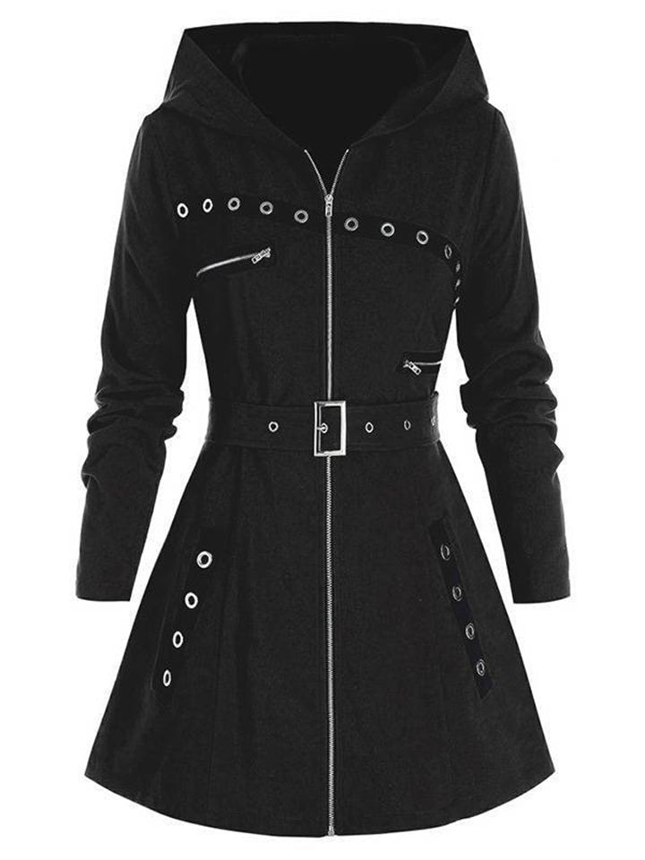 Women's Classic Autumn Belted Pockets Mid Length Hooded Coats