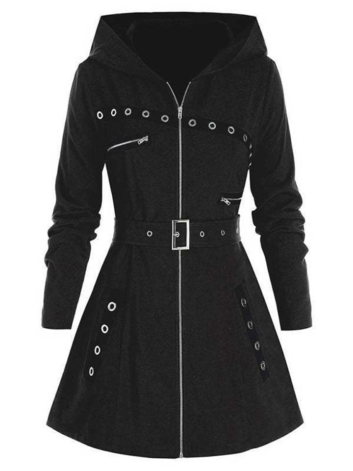 Women's Classic Autumn Belted Pockets Mid Length Hooded Coats