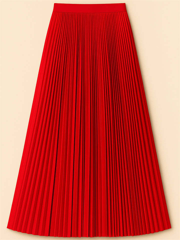 Women's Solid Color Mid-waist Pleated Big Hem A-Line Skirts