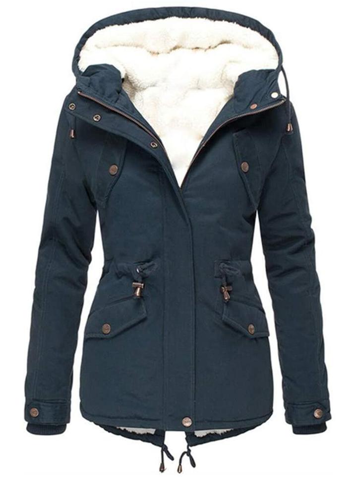 Women's Warm Comfy Faux Fur Lining Drawstring Waist Hooded Coat