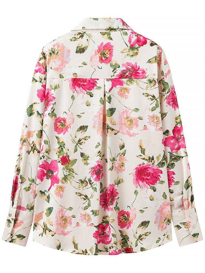 Women's Long Sleeved Floral Print Holiday Blouses  