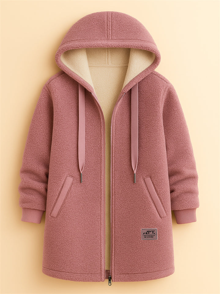 Women's Simple Zip Up Mid-Length Hooded Fleece Coats