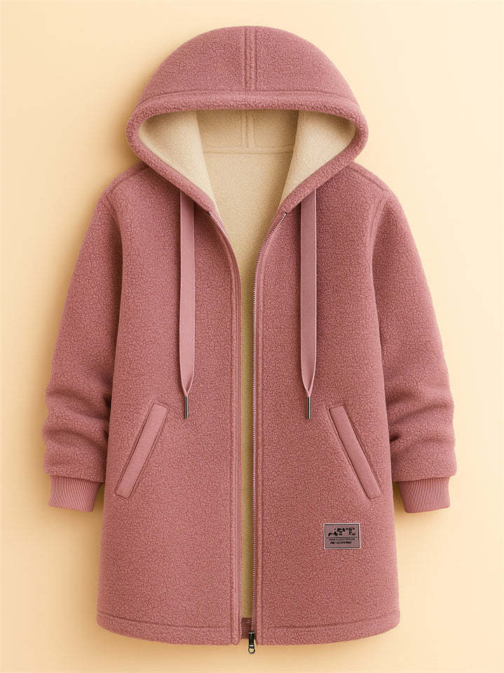 Women's Simple Zip Up Mid-Length Hooded Fleece Coats