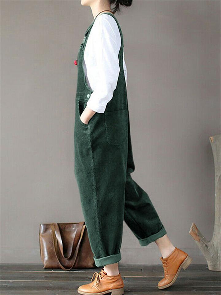Women’s Casual Pockets Sleeveless Corduroy Overall Jumpsuit