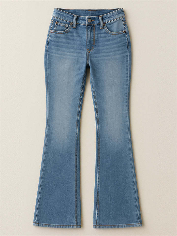 Women's Solid Color Slim Fit Low Waist Flared Denim Jeans