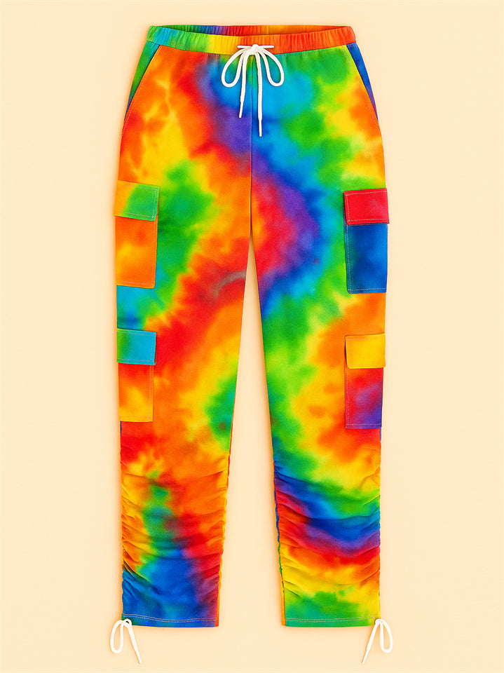 Women's Vintage Outdoor Printed Fitted Cargo Pants with Pockets