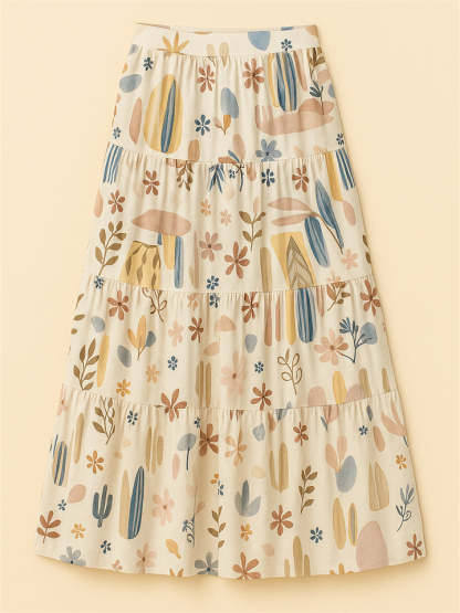 Simple Holiday Style Print Pockets A-Line Beach Skirts for Women