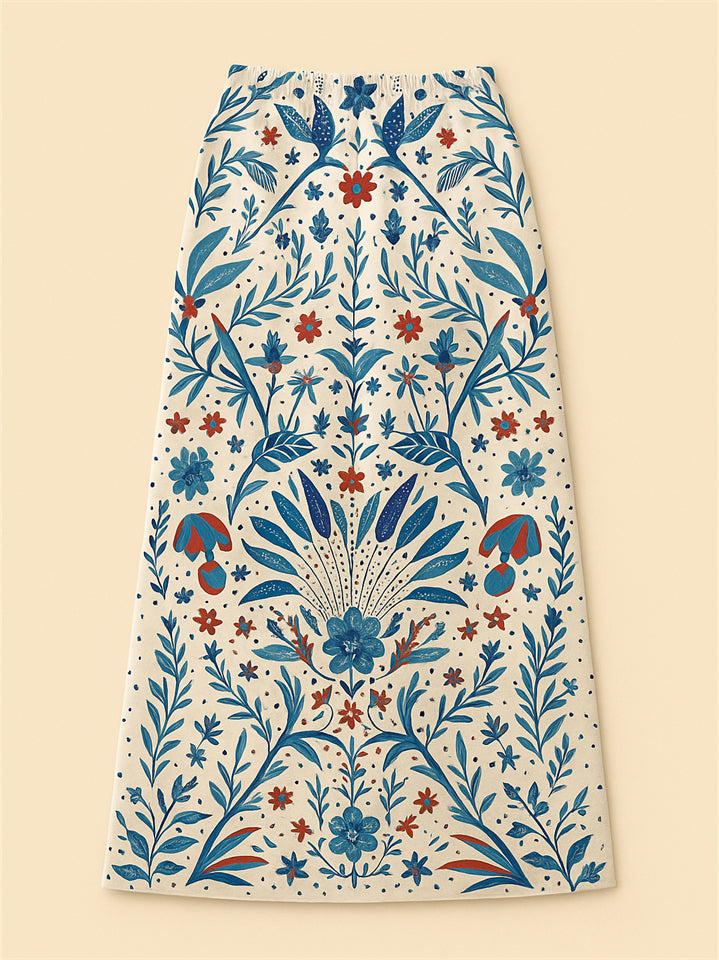 Women's Summer Blue Ethnic Holiday Style Printed A-Line Skirts